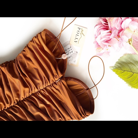 Oh Polly Sweetheart Neckline Brown/Rust Midi Dress - Picture 4 of 7